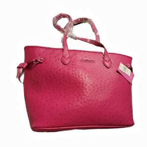 Sassy Jones Zena Ostrich Textured Pink Classic Tote with Small Pouch.